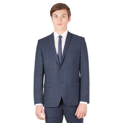 Red Herring Navy tonal check slim fit 2 button jacket